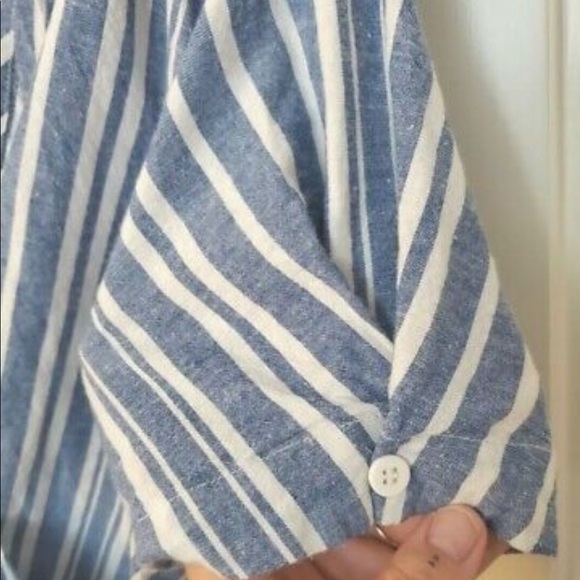 Max Studio Size L Blue & White Striped Denim Style Wrap Top Blouse - Picture 5 of 7